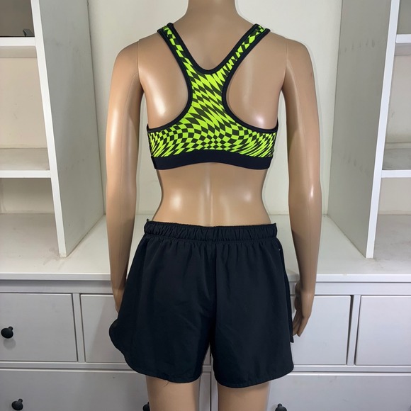 Nike Pro Women's Sports Bra & Running Shorts Set Neon Checkered Black Size M - Picture 3 of 7